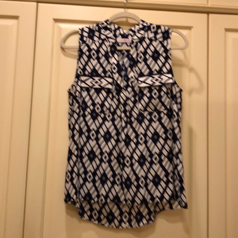 Alice & Trixie Navy and White Geometric Blouse, Small
